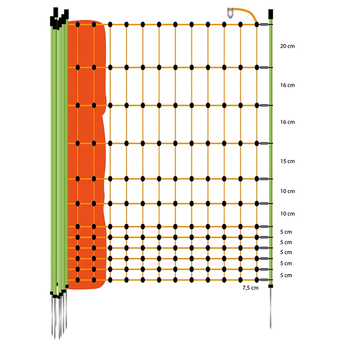 Filet volaille 50m, pointe simple, 112cm (orange)