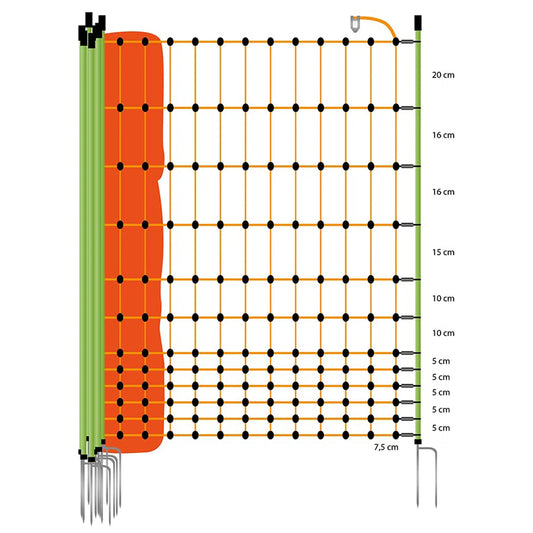 Filet volaille 50m, double pointe, 112cm (orange)
