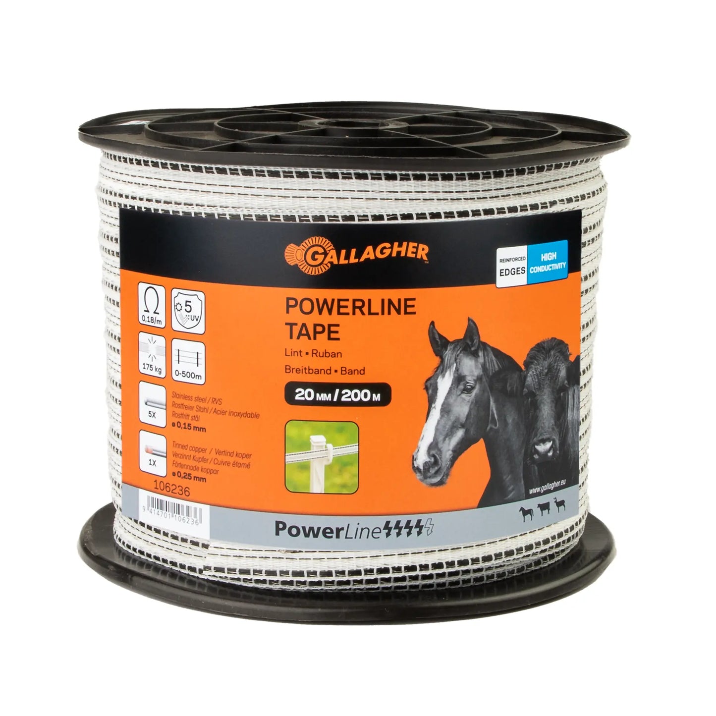Ruban électrique PowerLine 20 mm (blanc, 200 mètres)